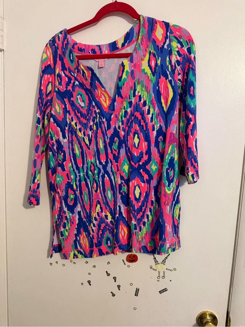 Lilly Pulitzer Vibrant Ikat-Print V-Neck Women’s Top in Multi-Color